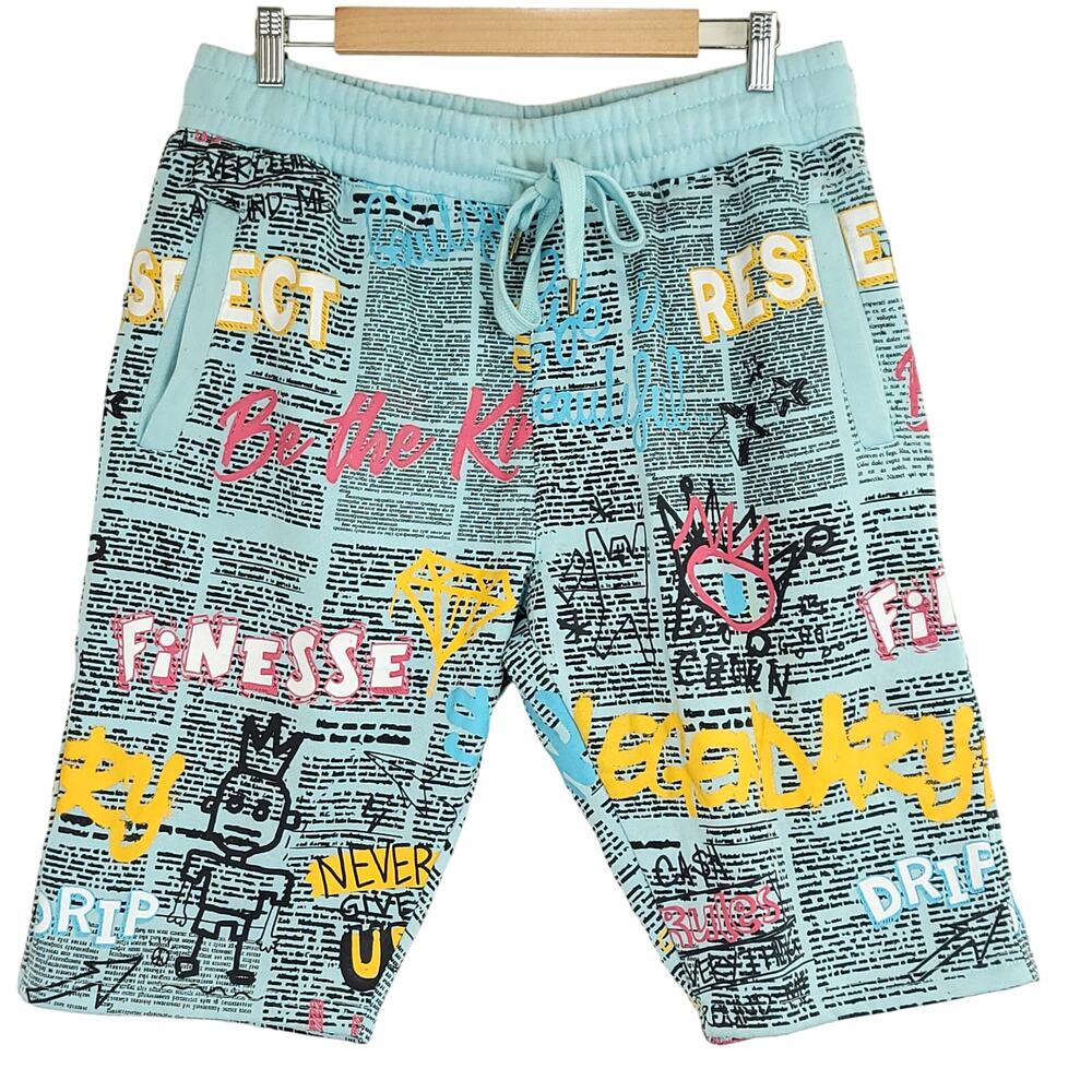 One Color Nation Finesse Be The King Legendary Graffiti Men's Shorts, Size XL